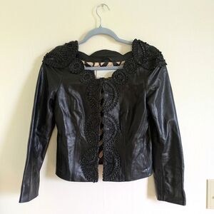 Chic Black Leather Cropped Jacket - Anthropologie leifsdottir size 2 embellished